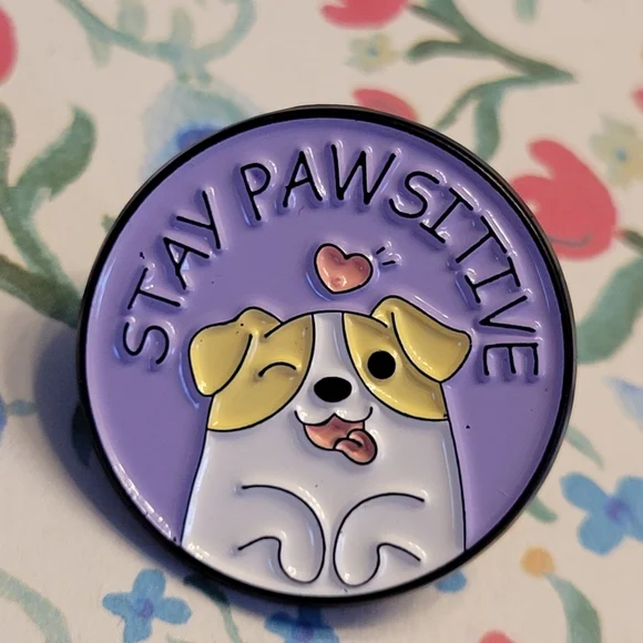 Stay Pawsitive Darling Derpy Dog Enamel Pin - Picture 7 of 10